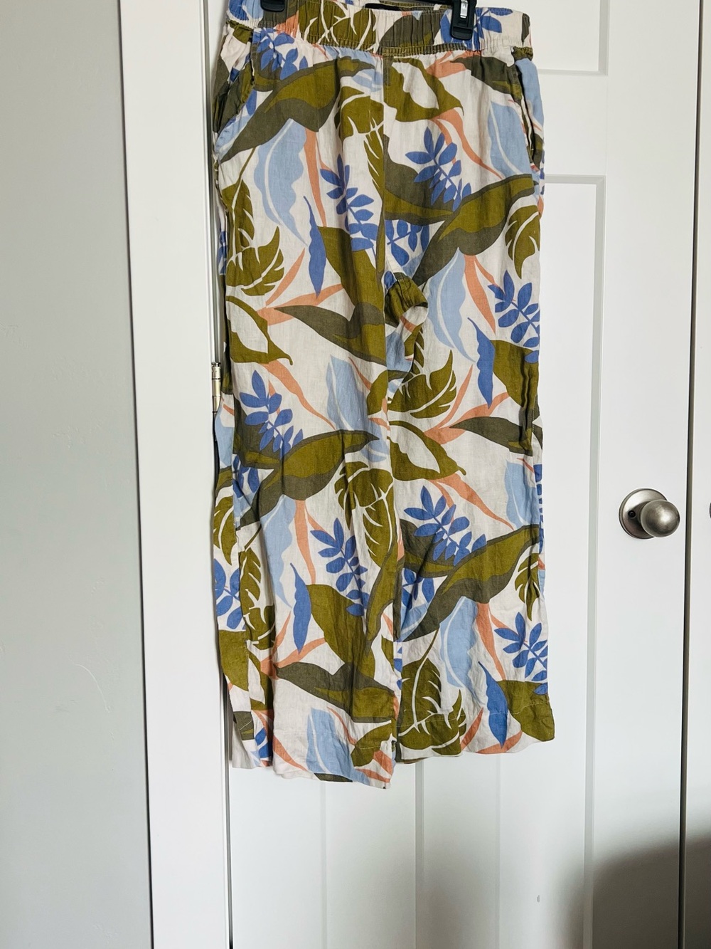 Tahari Linen Tropical Print Pants in Green, Blue, Peach